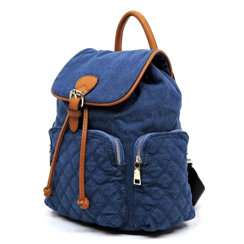 Quilted Denim Drawstring Backpack - Picture 2 of 6
